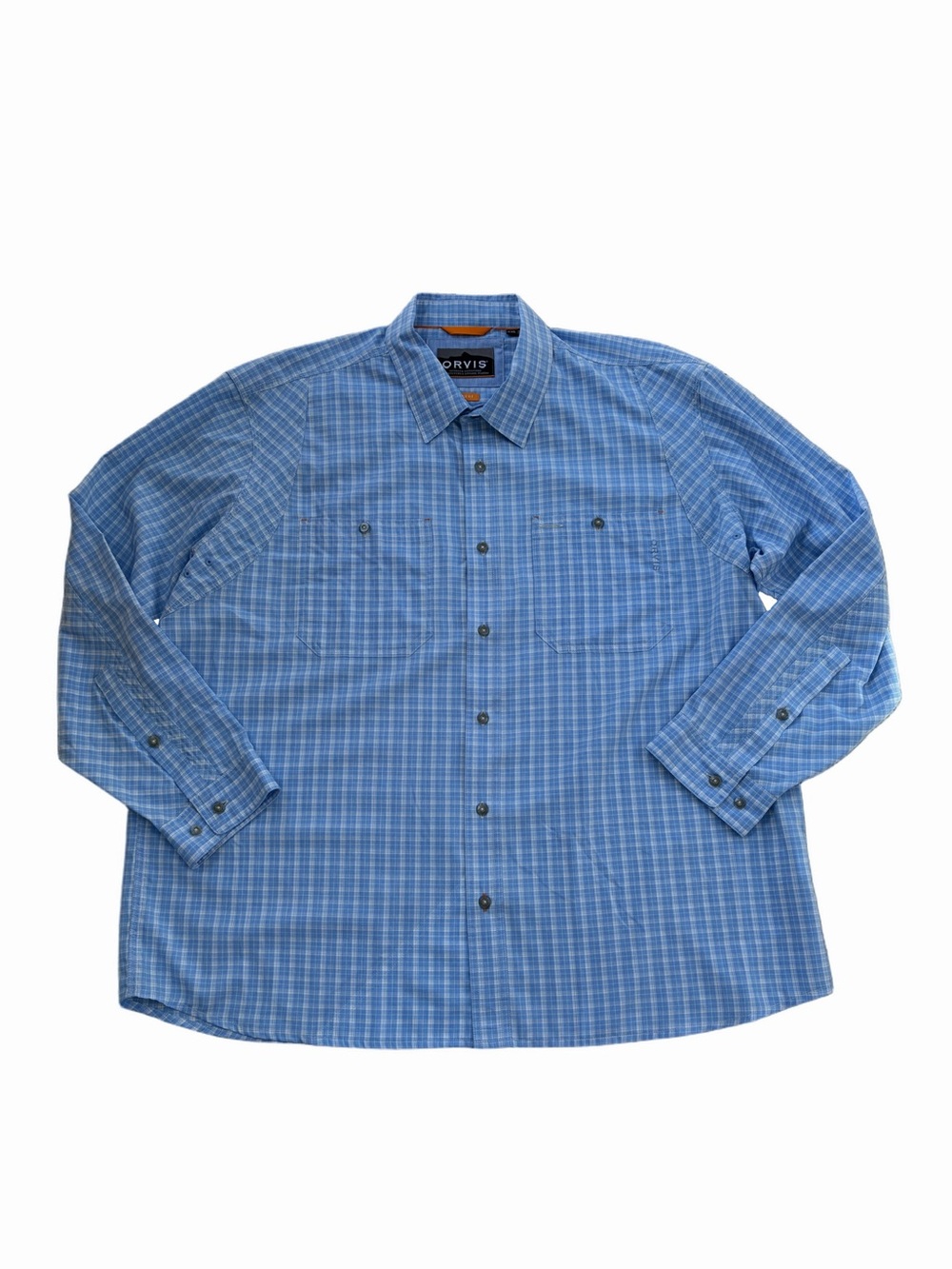 Orvis Men’s Size XXL, 2XL, Active Fit Blue Plaid Long Sleeve Button Down Shirt